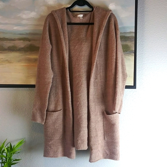 bp Sweaters - BP Tan (Kind of a pink/tan?) Long Soft Hooded Cardigan w/ Front Pockets Size XS